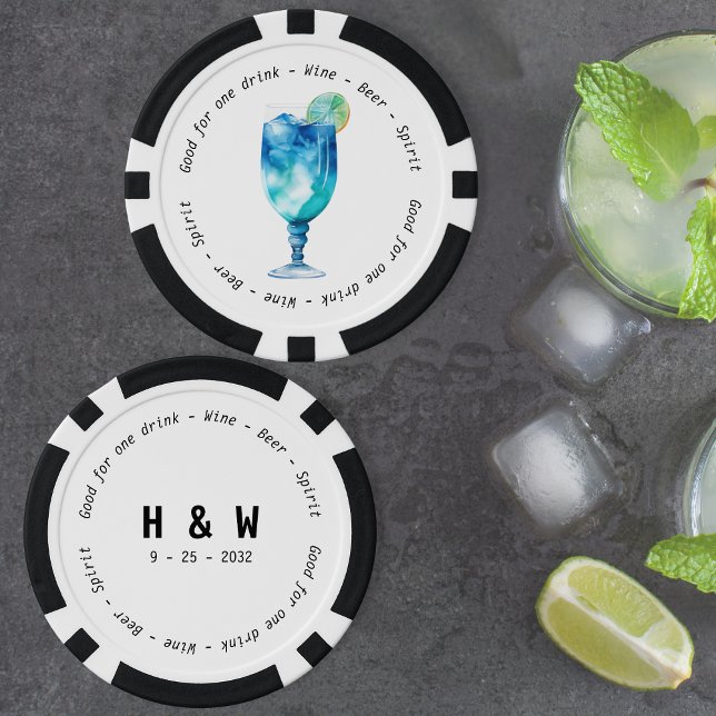 Moderne Schwarz-weiße Hawaiianische Trinkgutschein Pokerchips (Modern Black White Hawaiian Drink Voucher Wedding Poker Chips)