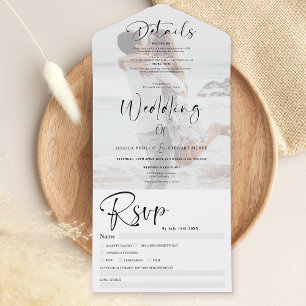 Moderne Schwarz-weiße Hochzeit des Fotos All In One Einladung
