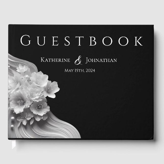 Moderne, schwarz-weiße Hochzeit Gästebuch (Vorderseite)