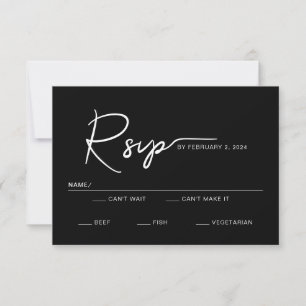 Moderne Schwarz-weiße Hochzeit mit einfacher Schri RSVP Karte