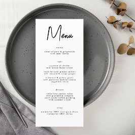 Moderne Schwarz-weiße Hochzeit nach Maß Menükarte