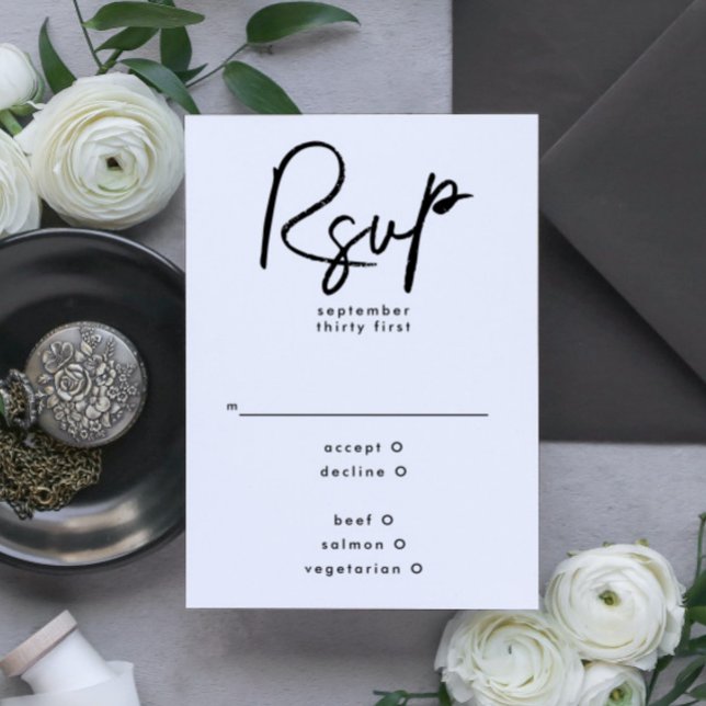 Moderne, Schwarz-weiße Hochzeit RSVP Karte (Von Creator hochgeladen)