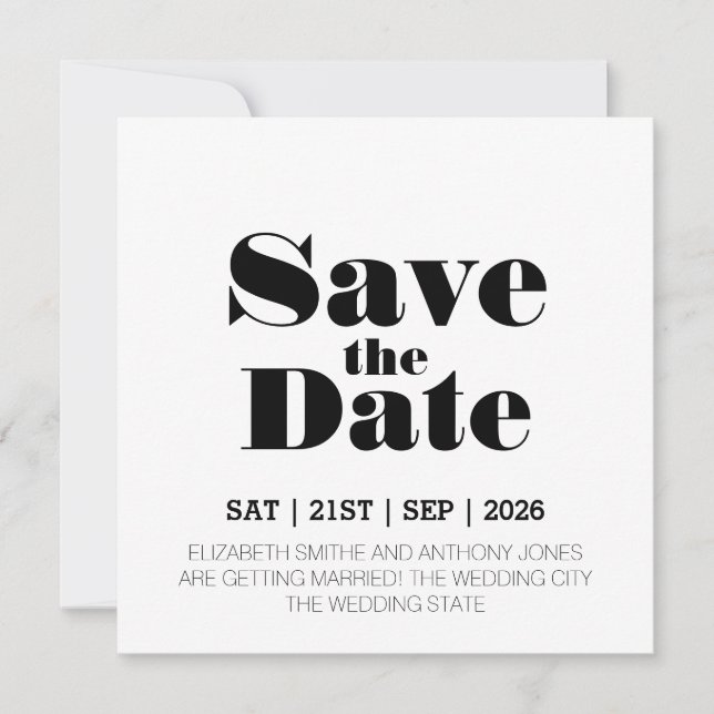 Moderne Schwarz-weiße Hochzeit Save The Date (Vorderseite)