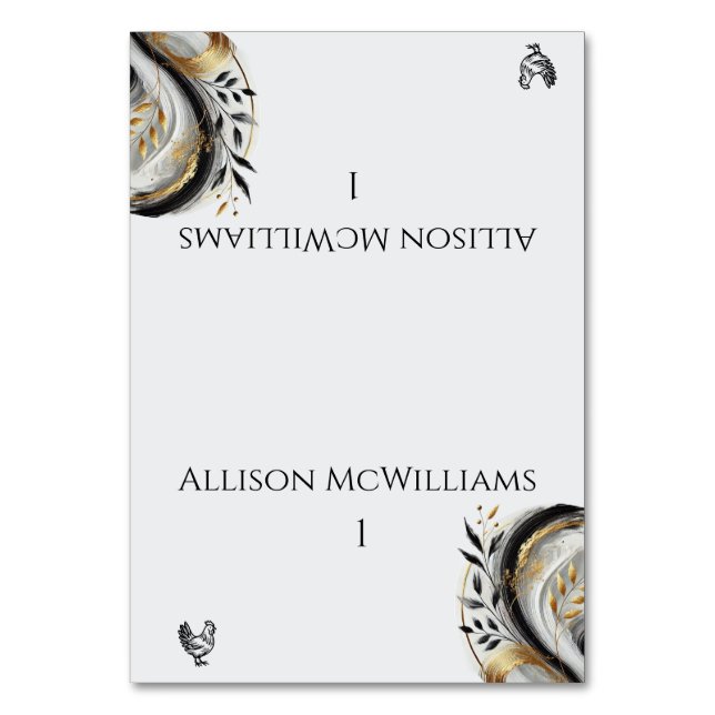 Moderne Schwarz-weiße Hochzeit und Goldhochzeit -  Tischnummer (Vorderseite)