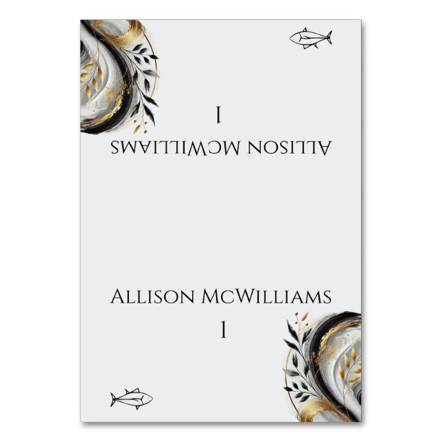 Moderne Schwarz-weiße Hochzeit und Goldhochzeit -  Tischnummer (Vorderseite)