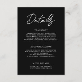 Moderne Schwarz-weiße Hochzeitdetails Begleitkarte