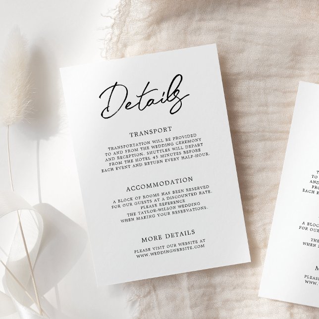 Moderne Schwarz-weiße Hochzeitdetails Begleitkarte (Von Creator hochgeladen)