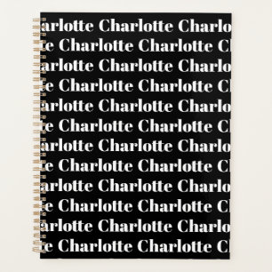 Moderne Schwarz-weiße individuelle Name-Typografie Planer