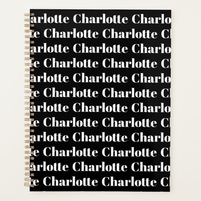 Moderne Schwarz-weiße individuelle Name-Typografie Planer (Vorderseite)