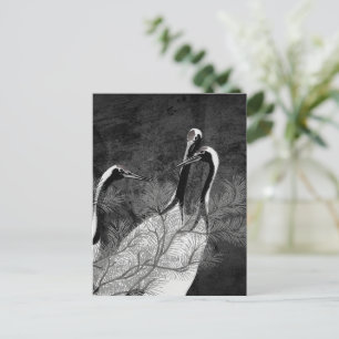 Moderne schwarz-weiße japanische Krane Postkarte