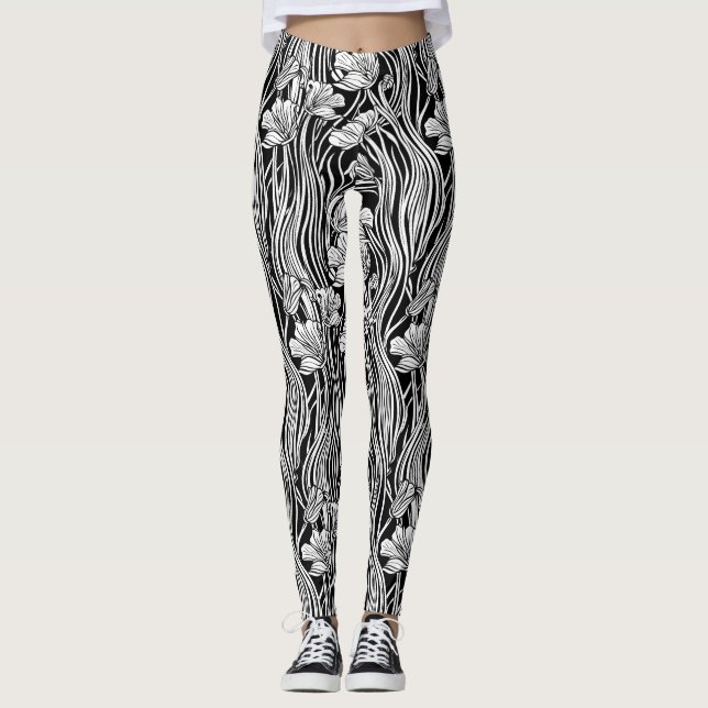 Moderne Schwarz-weiße Jugendstil-Designer Leggings (Vorderseite)
