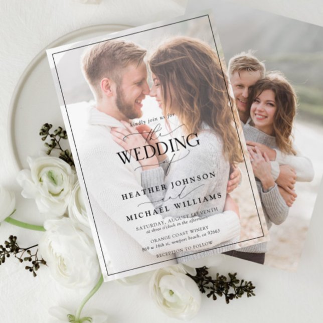 Moderne Schwarz-weiße Kalligraphie-Imitate Vellum  Einladung (Von Creator hochgeladen)