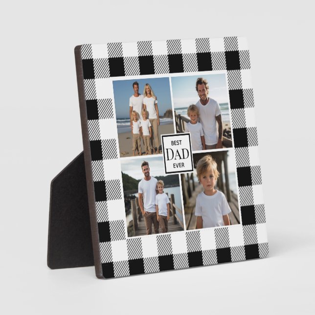 Moderne Schwarz-weiße karierte 4 Bildvorlage Fotoplatte (Vorderseite)