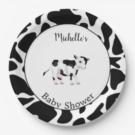 Moderne Schwarz-weiße Kuh Print Baby Dusche Pappteller