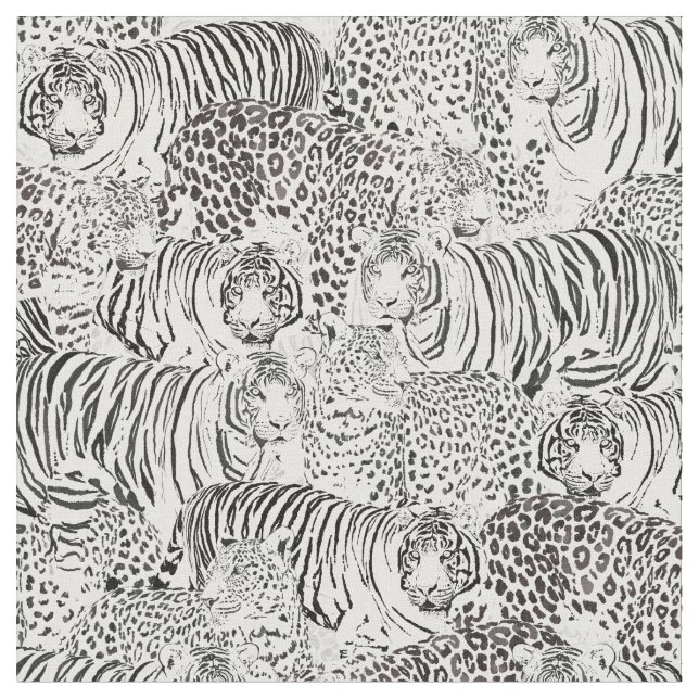 Moderne Schwarz-weiße Leopard Tiger Tiere Stoff (Nahaufnahme)