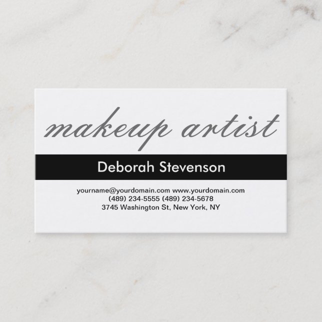 Moderne Schwarz-weiße Makeup Artist Business Card Visitenkarte (Vorderseite)