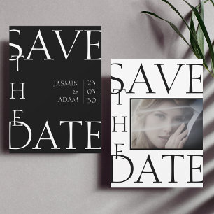 Moderne Schwarz-weiße Minimal-Foto-Hochzeit Save The Date