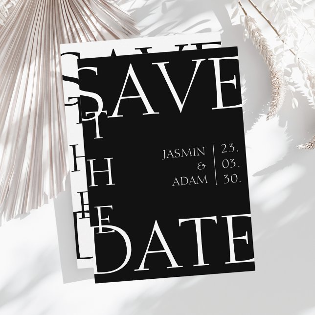 Moderne Schwarz-weiße Minimal-Typografie Save The Date (Von Creator hochgeladen)
