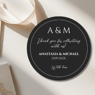 Moderne schwarz-weiße minimalistische Hochzeit Runder Aufkleber