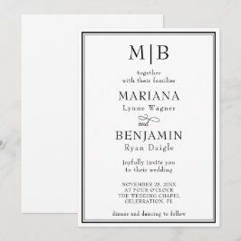 Moderne Schwarz-weiße Minimalistische Hochzeitsein Einladung