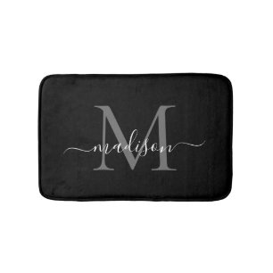 Moderne Schwarz-weiße Monogram Script Eleganly Gir Badematte