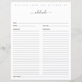 Moderne Schwarz-weiße Monogramm-Rezepte nach Rezep