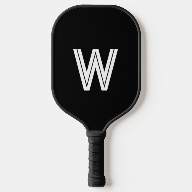 Moderne schwarz-weiße Monogrammanfangsbuchstabe Pickleball Schläger (Vorderseite)