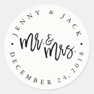 Moderne Schwarz-weiße Mr. und Mrs. Wedding Sticker