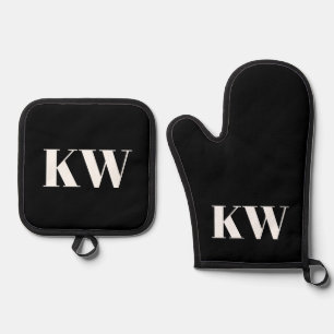 Moderne schwarz-weiße personalisierte Anfangsbuchs Ofenhandschuh & Topflappen-Set