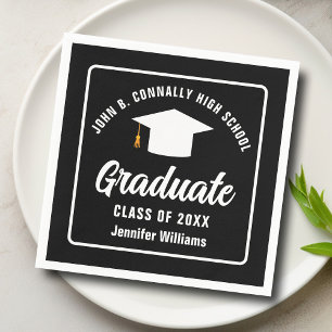 Moderne Schwarz-weiße Personalisierte Graduierungs Serviette