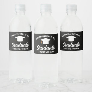 Moderne Schwarz-weiße Personalisierte Graduierungs Wasserflaschenetikett