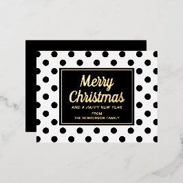 Moderne Schwarz-weiße Polka Dots Weihnachtsgold Folien Feiertagspostkarte