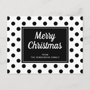 Moderne Schwarz-weiße Polka macht frohe Weihnachte Postkarte
