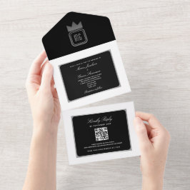 Moderne Schwarz-weiße QR-Hochzeit All In One Einladung