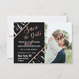 Moderne Schwarz-weiße Rose aus Marmor Gold Chic Save The Date