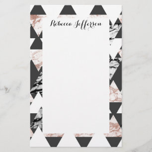 Moderne Schwarz-weiße Rose Gold-Marmor-Geo-Dreiec Briefpapier