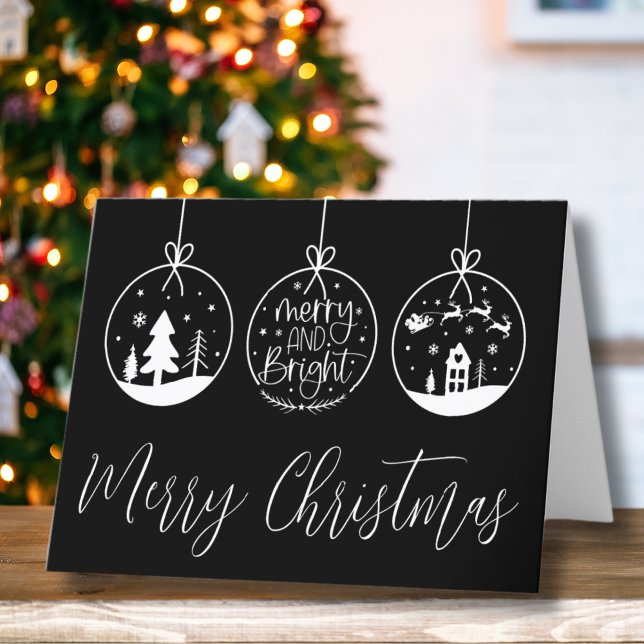 Moderne Schwarz-weiße Schrift Frohe Weihnachten (Modern Black Merry Bright Script Merry Christmas Holiday Card)