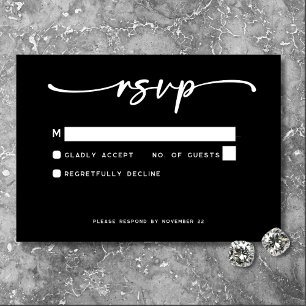 Moderne Schwarz-weiße Script-Minimal-Hochzeit RSVP Karte