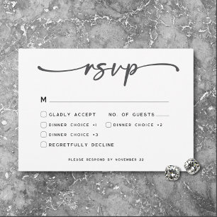 Moderne Schwarz-weiße Script-Minimal-Hochzeit RSVP Karte