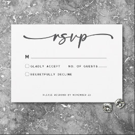 Moderne Schwarz-weiße Script-Minimal-Hochzeit RSVP Karte