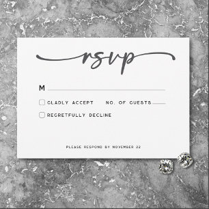 Moderne Schwarz-weiße Script-Minimal-Hochzeit RSVP Karte