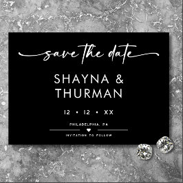Moderne Schwarz-weiße Script-Minimal-Hochzeit Save The Date