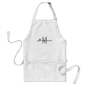 Moderne Schwarz-weiße Script Monogram Name Kitchen Schürze
