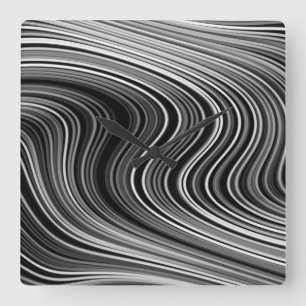 Moderne Schwarz-weiße Silver Gray Curvy Lines Quadratische Wanduhr