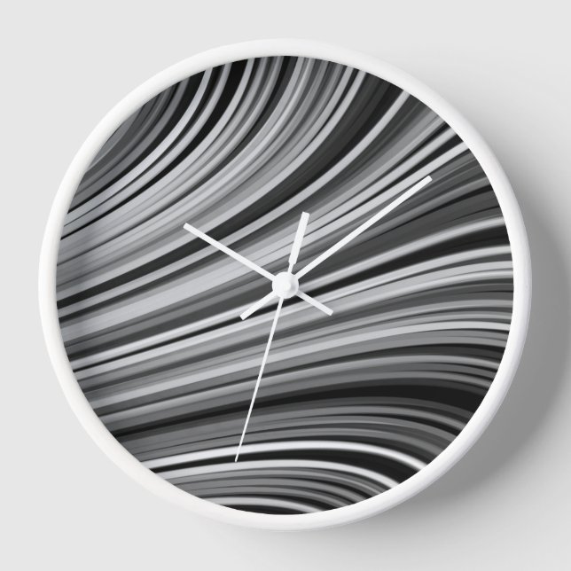 Moderne Schwarz-weiße Silver Gray Curvy Lines Uhr (Vorderseite)