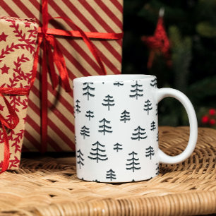 Moderne schwarz-weiße skandinavische Weihnachtsbau Zweifarbige Tasse