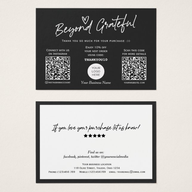 Moderne, schwarz-weiße Skripte QR-Code-Geschenkkar (Vorne & Hinten)