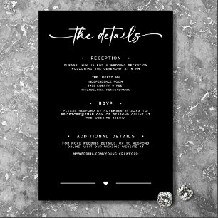 Moderne Schwarz-weiße Skriptminimale Hochzeitdetai Begleitkarte