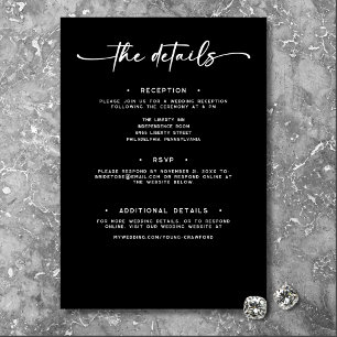 Moderne Schwarz-weiße Skriptminimale Hochzeitdetai Begleitkarte