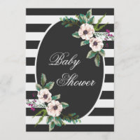 Moderne Schwarz-weiße Streifen Floral Baby Dusche